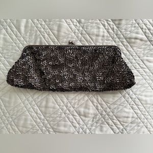 EXPRESS Beaded Black Sequin Kisslock Clutch Dressy Formal Party Prom Pouch